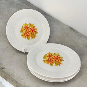 Schirnding Bavaria Porcelain Dish Plate Set 4 With Red Orange Flowers Plates VTG